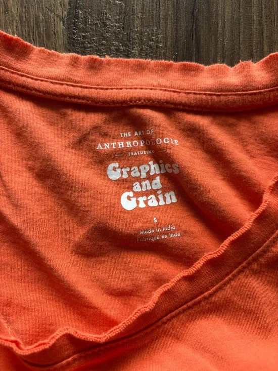 Anthropologie womens Orange Graphic Tee with Multicolor Nature Print - Picture 2 of 5